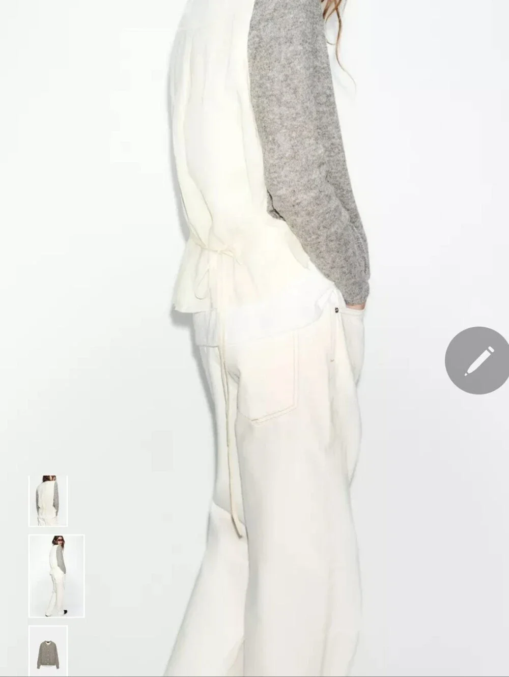 Zara Gray Button-Front Cardigan with Cream Buttons and Tie